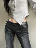 IFOMT American Street Low-waisted Flare Pants Black Gray Gradient Denim Trousers Y2k Vintage Washed Straight Wide Leg