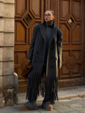 IFOMT 2024 New Grey Long Tassels Hem Woolen Coat Women Double-breasted Turn-down Collar Overcoat Female Warm Trendy Street Outwear