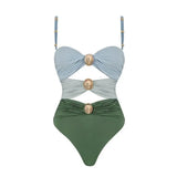 IFOMT Color Block Cutout Shiny Bikini Beach One Piece Swimsuit and Sarong Women Summer Vacation Swimwear Fashion Sexy Beachwear 2024