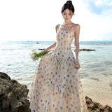 IFOMT Camisole Dress Women's Summer Thin Shoulder Strap, Salt Shrink Fabric, Holiday Slim Fit Long Dress