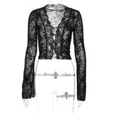IFOMT Women's Leopard Print Sexy Mesh See Through Shirt Y2K Women Long Sleeve Slim Lace Cardigan Blouse Summer Party Club Casual Tees