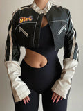 IFOMT PU Leather Jackets Coats Women 2022 Autumn Patchwork Long Sleeve High Street Cropped Jackets Casual Motorcycle Y2K Tops