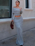 IFOMT Knitted Skirt 2 Piece Set Women's One-Shoulder Long Sleeves Sweater Pullover Elegant Slim Fit Long Skirt Suit Autumn New