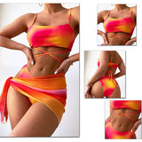 IFOMT Sexy Womens 3 Pieces Bikini Set Tie Dye Swimsuit Beachwear 2024 Summer Fashion Push Up Comfortable Mesh Skirt Suit for Ladies