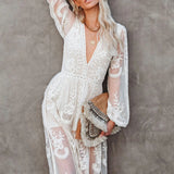 IFOMT 2024 Long White Tunic dress Bikini Cover-ups Sexy Deep V-neck Slip Maxi Dress Summer Clothes Women Swimsuit Cover Up dress