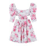 Ifomt High Quality 2023 Summer Vocation Holiday Floral Short Sleeve Backless Women Mini Dress