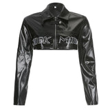 IFOMT PU Leather Jackets Coats Women 2022 Autumn Patchwork Long Sleeve High Street Cropped Jackets Casual Motorcycle Y2K Tops