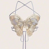 IFOMT Women's Butterfly Embroidered Top Backless Adjustable Navel Baring Sexy Cropped TopSleeveless Camisole Sexy Daily Y2K Top