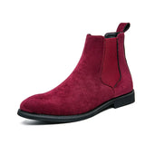 IFOMT  Chelsea Boots for Men Wine Red Black Faux Suede Business Low-heeled Handmade Fashion Free Shipping Men Boots