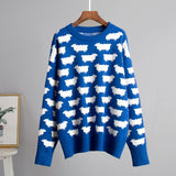 IFOMT O-Neck Alpaca Printed Sweater For Women Loose Casual Sweater Pullover Fashion Long Sleeve Retro Knitted Autumn Winter Top