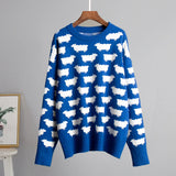 IFOMT O-Neck Alpaca Printed Sweater For Women Loose Casual Sweater Pullover Fashion Long Sleeve Retro Knitted Autumn Winter Top