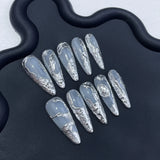 IFOMT 10pc Almond Long Press On Nails Gradient Irregular Metal Shape Fake Nails Cool Hot Girl y2k Full Cover Fake Nails with Glue Art