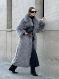 IFOMT Fashion Grey Laple Plush Faux Fur Long Coat Women Thick Warm Long Sleeve Cardigan Coat 2024 Winter New Lady High Street Overwear