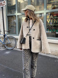 IFOMT Women Warm Lamb Wool Thick Coat Elegant Round Neck Long Sleeve Single Breasted Jacket 2024 Autumn Lady High Street Outerwear