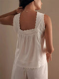 IFOMT Women Y2K Vintage Lace Trim Tank Top Sleeveless Semi Sheer Button Down Crop Shirt Vest Grunge Fairycore Clothings Streetwear