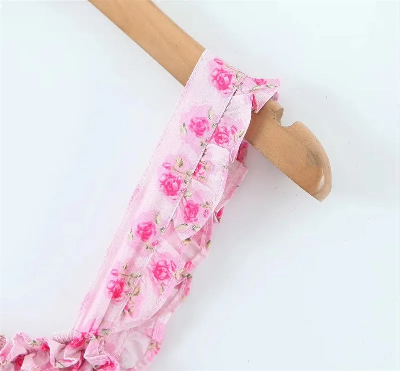 Ifomt High Quality 2023 Holiday Summer Strap Sleeveless Elegant Women Ruffled Pink A-line Mini Dress