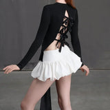 IFOMT Bow Skirt Sets For Women Sexy Backless Bandage Lace Up Shirt Femme Fashion Folds Mini Skirts 2 Piece Suits Womens Outfits