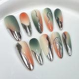 IFOMT 10pc Almond Long Press On Nails Gradient Irregular Metal Shape Fake Nails Cool Hot Girl y2k Full Cover Fake Nails with Glue Art