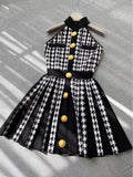 IFOMT High Street Newest 2024 Fashion Elegant Houndstooth Knitted Dress For Women Sleeveless Sexy Summer Dress Casual Party Dresses