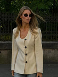 IFOMT Women Fashion U-neck Single Breasted Jacket Elegant White Slim Long Sleeve With Pocket Thin Coat 2024 New Autumn Commute Outwear