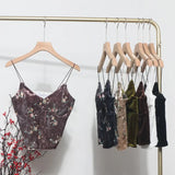 IFOMT Women's Retro Chic Floral Print Velvet Spaghetti Strap Camisole Top Sleeveless Tube Top With Padded Base 8965 PartyClub Outfits