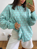 IFOMT Autumn New Pullover Sweater Women's Retro Plaid Print Loose Casual Knitted Top  Long Sleeve Round Neck Female Fashion