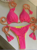 IFOMT New Women Bikini Backless Rope Triangle Swimsuit Multicolor