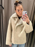 IFOMT Fashion Lapel Furry Patchwork Lamb Wool Women Coat Casual Long Sleeve Thicken Warm Jacket Winter Office Commute High Streetwear