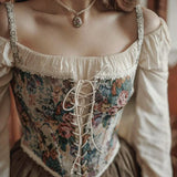 IFOMT Women Y2k Vintage Floral Print Vest Sexy Bodycon Boat Neck Jacquard Camisole Flounce Irregular Suspender Corset Tops