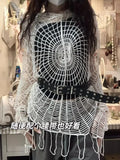 IFOMT American Street Spider Web Hollowed Out Hole Tops 2024 New Hooded Knit Sweater Women Y2k Long Sleeve Loose Sweatshirts