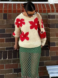 IFOMT Crochet Embroidered Sweater For Women 2024 Autumn Winter Fashion Loose Long Sleeve Knitted Pullover Top Female Casual