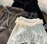 Ifomt Loose Zip Up Hoodies Women Grunge Punk Hooded Jackets Y2k Clothes Autumn Winter Vintage Letter Print Sweatshirts Overcoat 0821