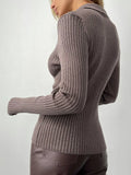 IFOMT Elegant Lapel Knitted Pollovers For Women Slim Striped Solid Color Polo Sweater Long Sleeve Female 2024 Autumn Fashion