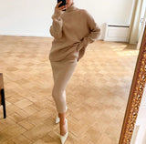IFOMT Knitted Skirt Sets Women Autumn Winter Turtleneck Pullover And Pencil Long Skirts Elegant 2 Piece Sets Sweater Outfits