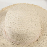 IFOMT Summer Women Sun Hats Handmade Woven Straw Hat with Lace Ribbons Flat Top Holiday Sunscreen Beach Cap Vacation Hat