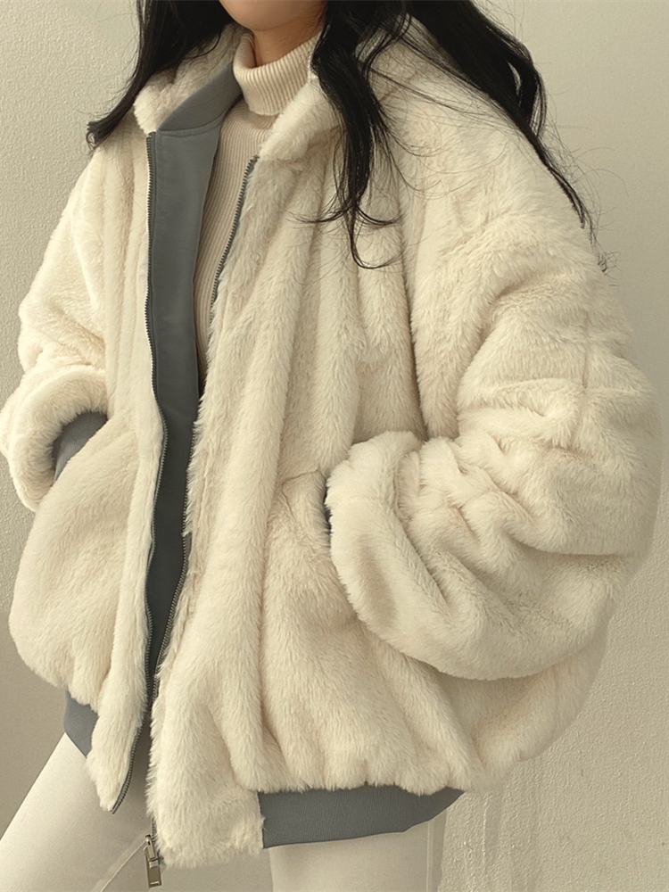 Winter Fleece Parkas Women Thicken Hooded Warm Coat Double Sided Korean Style Simple Solid Jackets Loose Casual Zipper Outwear