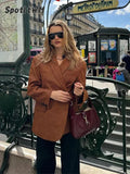IFOMT Brown Side Single Breasted Blazer Jacket For Women Fashion Long Sleeves Lapel Coats 2024 Autumn New Lady Commute Outerwear
