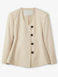IFOMT Women Fashion U-neck Single Breasted Jacket Elegant White Slim Long Sleeve With Pocket Thin Coat 2024 New Autumn Commute Outwear