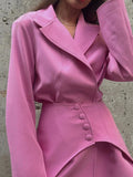 IFOMT Slim Long Blazer Suits For Women Fashion Pink High Waist Skirts Female Turn Collar Blazer 2 Piece Sets Womens Outfits New