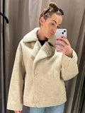 IFOMT Fashion Lapel Furry Patchwork Lamb Wool Women Coat Casual Long Sleeve Thicken Warm Jacket Winter Office Commute High Streetwear