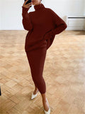 IFOMT Ribbed Knit 2 Piece Dress Set Outfits Ladies  Knitwear Top And Midi Skirt Sets For Women Casual Winter Sweater Sets 2023