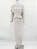 IFOMT Knitted Skirt 2 Piece Set Women's One-Shoulder Long Sleeves Sweater Pullover Elegant Slim Fit Long Skirt Suit Autumn New