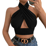 IFOMT y2k Halter Top Women Summer Clothes Solid Color Sleeveless Backless Vest T Shirt 2000s Aesthetic Clothing Streetwear