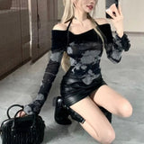 IFOMT Korean Sexy Halter Off Shoulder T-shirts Spring Autumn New Slim Fit Print Black Tee Shirt Y2k Grunge Long Sleeve Tops Women