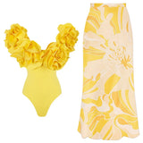 IFOMT Solid Yellow 2024 Women Sexy 3D Flower One Piece Swimsuit Swimwear Off Shoulder Beachwear Summer Monokini Surf Wear Bathing Suit