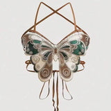 IFOMT Women's Butterfly Embroidered Top Backless Adjustable Navel Baring Sexy Cropped TopSleeveless Camisole Sexy Daily Y2K Top