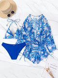 IFOMT 3 Pieces Bikini Tropical Print Swimsuit Halter Drawstring Side Swimwear Women 2023 Bathing Suit Female Swimming Summer Beachwear