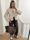 IFOMT 2024 Autumn Single Breasted Lamb Wool Jacket Women O-neck Pockets Buttons Slim Jacket Fashion Lady High Street Outwear