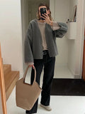 IFOMT Women Grey Long Sleeve Woolen Cardigan Jackets Autumn One Button Loose Short Coats 2024 New Female Commuting Street Outerwear