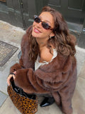 IFOMT Women Brown Soft Faux Fur Loose Coats Fashion Lapel Long Sleeves Pockets Overcoats Autumn Winter New Lady Warm Outwear